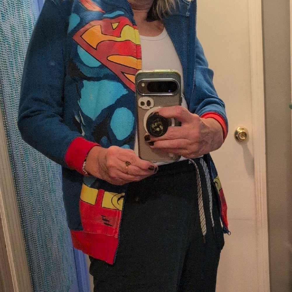 Vtg Superman Hoodie With Eye Holes Looks Like Mask Y2k Kid/Adult